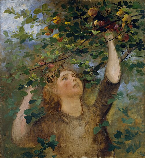 Apfelpflückendes Mädchen, 1882, Anton Romako