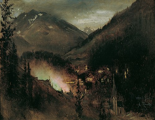 Wildbad Gastein in the evening (with Bengal lights), 1877, Anton Romako