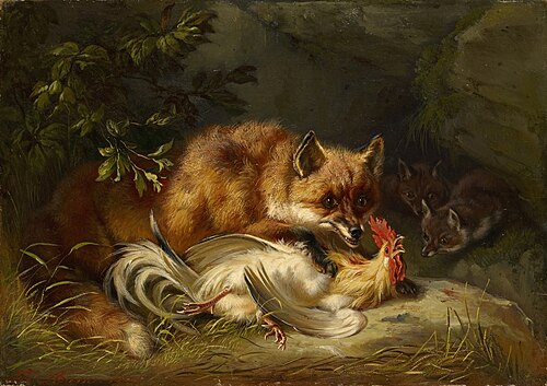 Renard saisissant un coq, 1855, Benno Adam