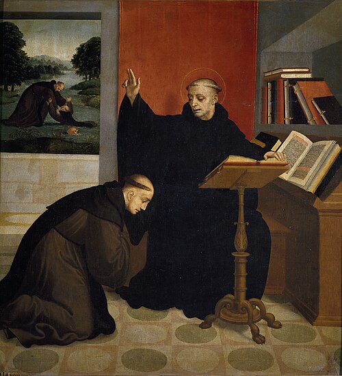 San Benito bendiciendo a San Mauro, 1540, Juan Correa de Vivar