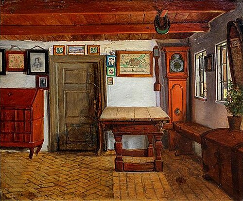 Farmhouse Interior in Vallerød, 1851, Hans Jørgen Hammer