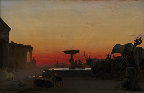 A Square in Ariccia, Italy. After Sunset, 1862, Hans Jørgen Hammer