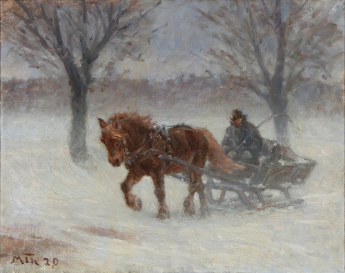 Sleigh ride through the snow., 1920, Michael Therkildsen