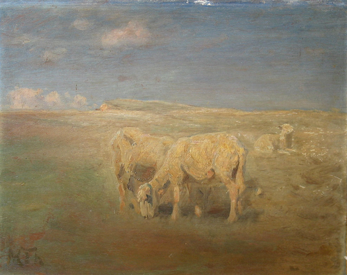 Sheep grazing in a meadow., 1896, Michael Therkildsen