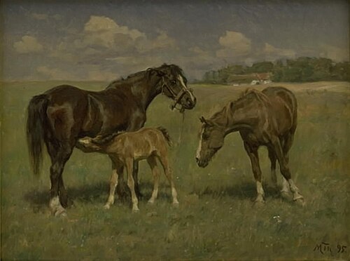 Tre heste på en mark, 1895, Michael Therkildsen