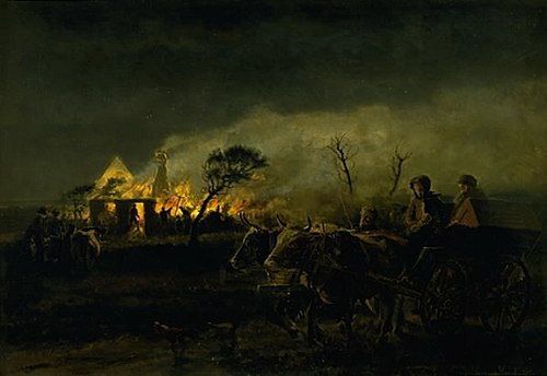 A Farm on Fire, 1883, Hans Ludvig Smidth