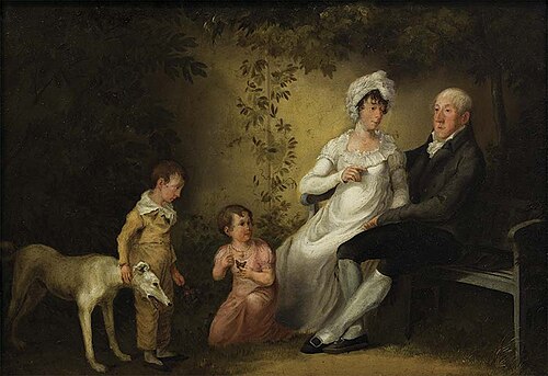 Family at a garden, 1800, école britannique