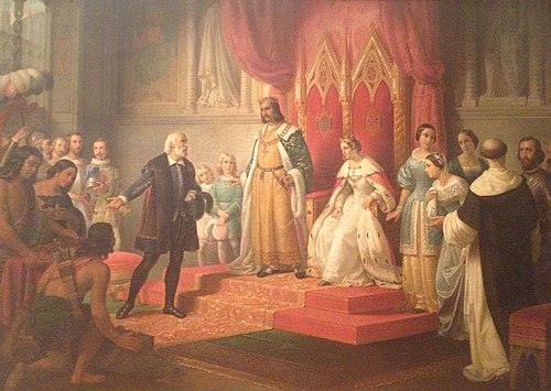 Christopher Columbus in the court of the Catholic Monarchs., 1850, Juan Cordero