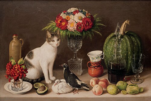 Still Life with Cat and Birds, , Agustín Arrieta