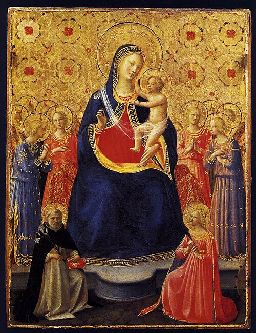 Madonna and Child Enthroned with Nine Angels and Saints Dominic and Catherine of Alexandria, 1435, Fra Angelico