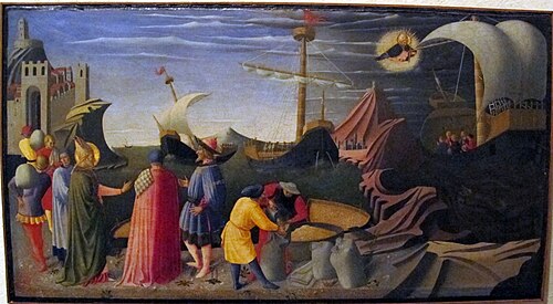 s. nicola salva carico di grandi per mira, 1437, Fra Angelico