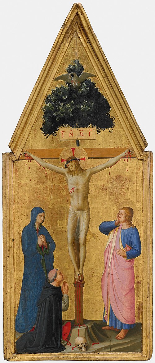 Christ on the Cross, the Virgin, Saint John the Evangelist, and Cardinal Torquemada, 1450, Fra Angelico