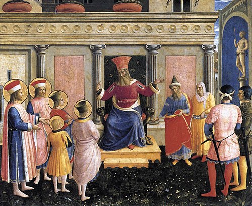 The Saints Cosmas and Damian with their Brothers before the Proconsul Lysias, 1438, Fra Angelico