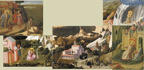 Scènes de la Thébaïde. Extrait d'un panneau découpé en 6 morceaux, 1430, Fra Angelico