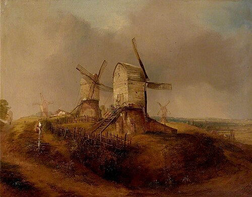 Old Windmills on Nottingham Forest, 1830, Henry Smyth