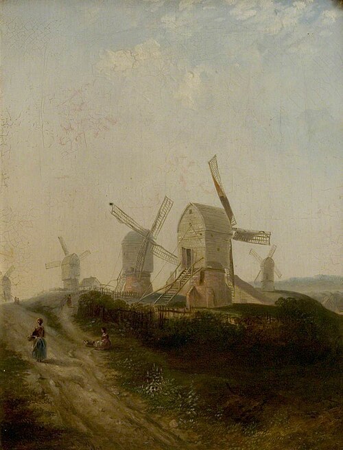Windmills on Nottingham Forest, 1847, Henry Smyth