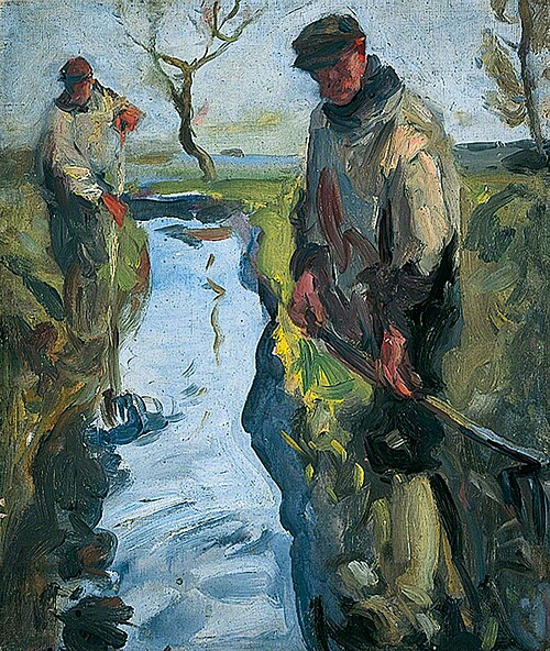 Two Men Clearing Banks, 1920, Harry Becker