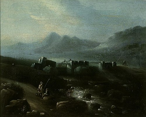 Pont Gwryd, Snowdon in the distance, 1842, J. Weston