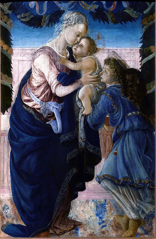 Vierge à l’Enfant soutenu par un ange sous une guirlande, 1465, Sandro Botticelli