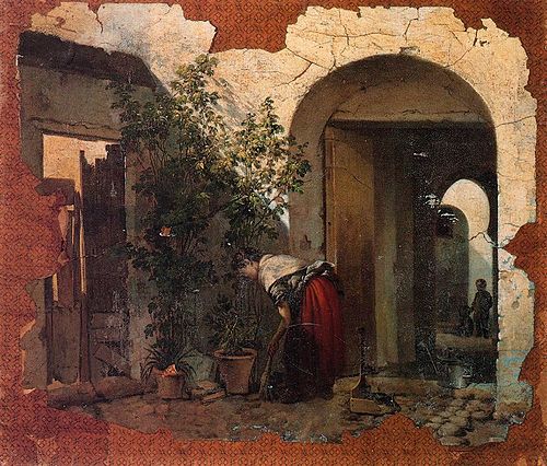 Mujer limpiando un patio, , Rafael Romero Barros