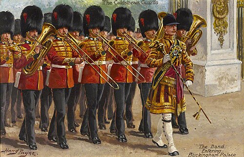 The Coldstream Guards, The Band Entering Buckingham Palace, 1905, Harry Payne