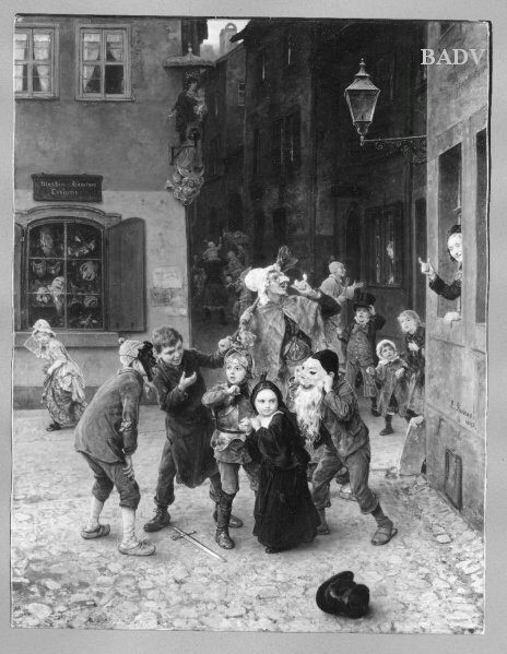 Carneval scene in the street, 1893, Ludwig Knaus
