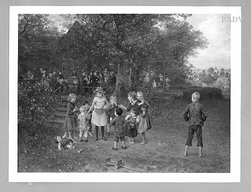 Ländlicher Wirtshausgarten mit Kindergruppe, 1890, Ludwig Knaus