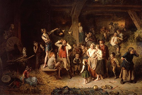 The magician in the barn, 1862, Ludwig Knaus