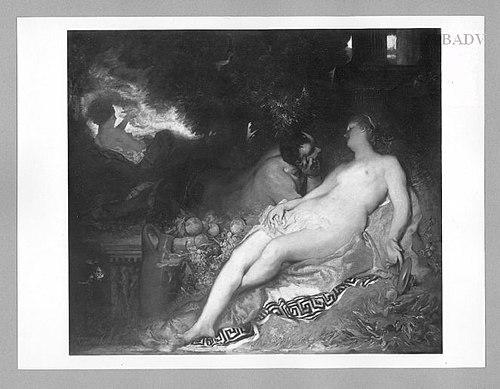 Resting nymph with satyr, 1869, Albert von Keller