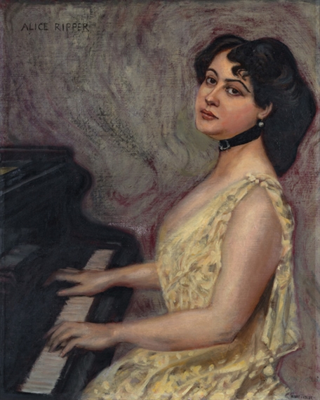 The pianist Alice Ripper at a grand piano, , Albert von Keller