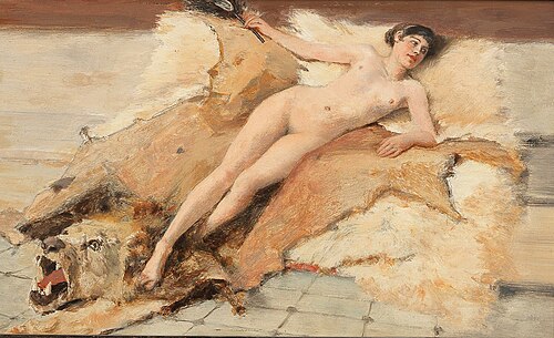 Female Nude on a Lion Pelt, 1920, Albert von Keller