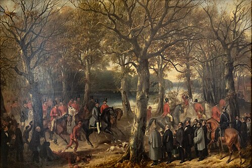 "Hubertus hunting" in the Grunewald under Friedrich Wilhelm IV., 1857, Eduard Grawert