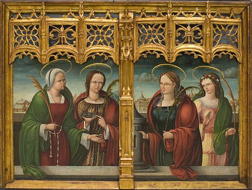 Saints Apollonia, Lucy and Barbara and another Holy Martyr, 1530, Andrés de Melgar