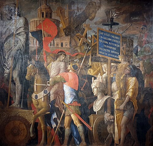 The Triumphs of Caesar II: The Bearers of Standards and Siege Equipment, 1490, Andrea Mantegna