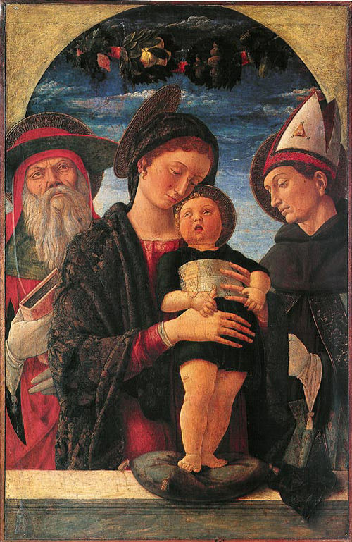 La Vierge à l'Enfant entre saint Jérôme et saint Louis de Toulouse, 1455, Andrea Mantegna