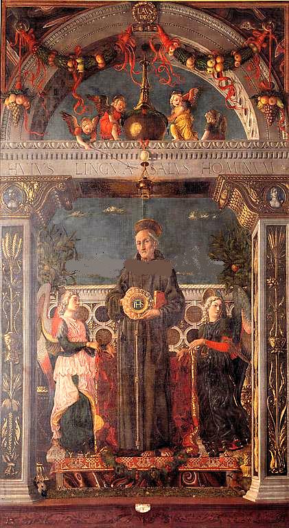 Saint Bernardino of Siena Between Two Angels, 1469, Andrea Mantegna