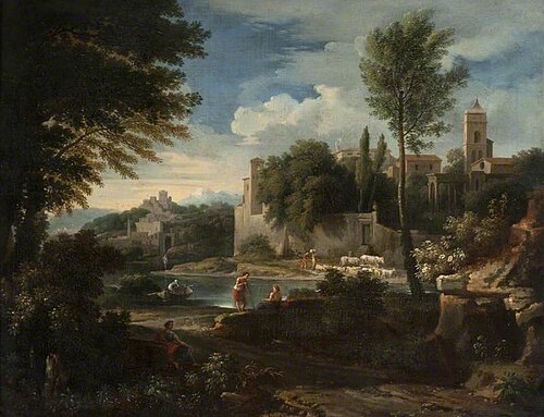Landscape with a River and a Walled Town, 1700, Jan Frans van Bloemen