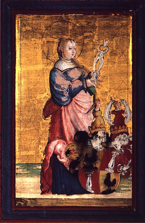 Heilige Apollonia mit dem Wappen der Grafen von Henneberg, 1531, Maître de Meßkirch