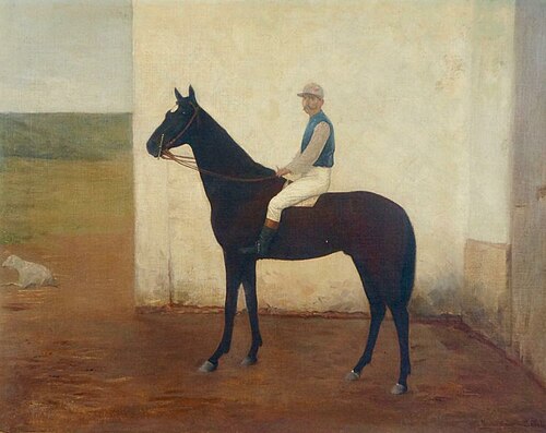Jóquei, cavalo puro sangue e ovelha em estrebaria, 1890, José Ferraz de Almeida Júnior