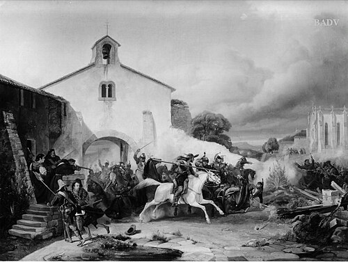 Reiterüberfall auf ein Kloster, 1832, Heinrich Ambros Eckert