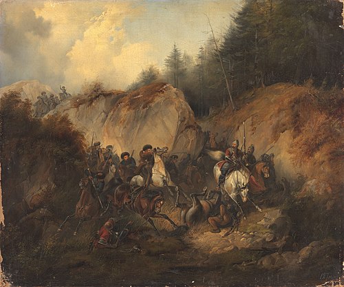 The battle between Cossacks and Circassians, 1838, Heinrich Ambros Eckert
