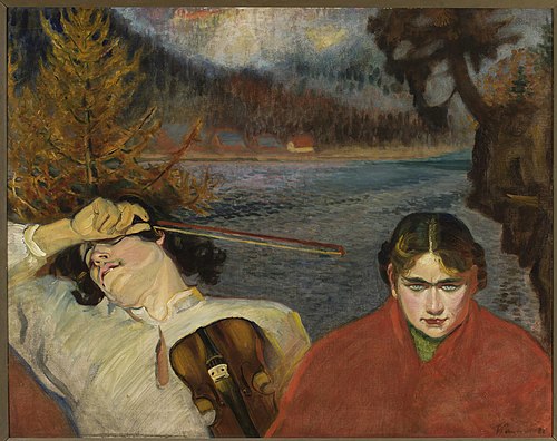 Fiddler – Symbolic scene against landscape, 1911, Fryderyk Pautsch