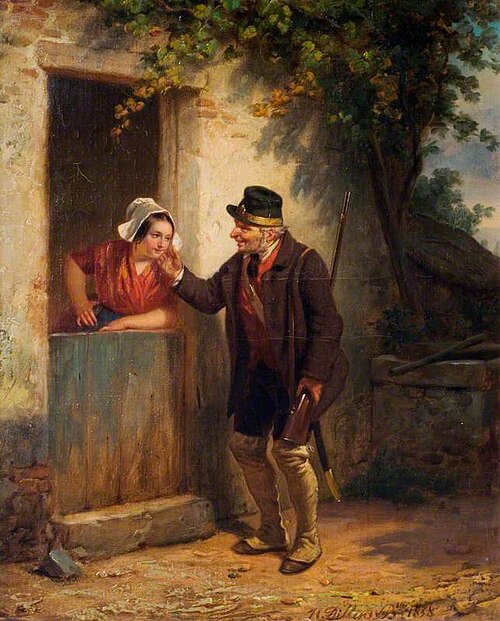 A Gamekeeper and a Woman at a Cottage Door, 1858, Henri Joseph Dillens