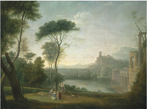 An extensive Italianate wooded landscape, 1750, Hendrik Frans van Lint