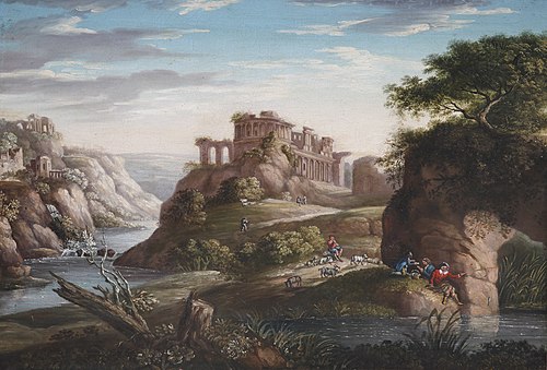 Italianate Pastoral Landscape with Capriccio Ruins, 1750, Hendrik Frans van Lint