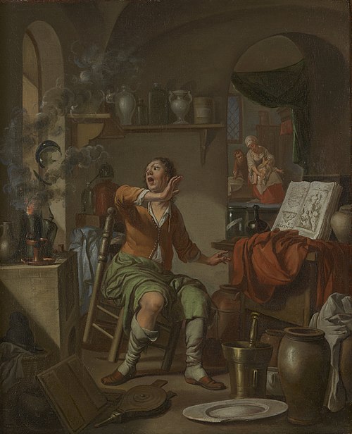 The Alchemist’s Experiment Takes Fire., 1687, Hendrik Heerschop
