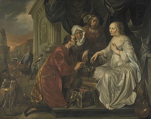 Rebecca receiving gifts from Abraham's servant, 1656, Hendrik Heerschop