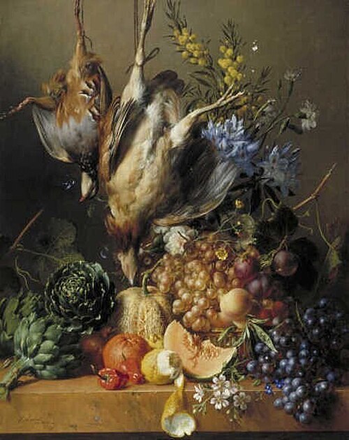 Still Life with Fruit, Vegetables and Poultry, 1844, Hendrik Reekers