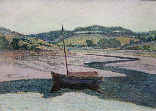 Barque sur l'Aven à marée basse, 1887, Henri Delavallée