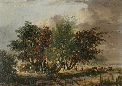 Trees by a River with Cattle, , Henry Bright